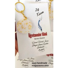 15 Adet Kartlı Epoksi Anahtarlık Öğretmenler Günü Hediyesi Gold Parçacıklı