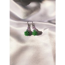 Kristal Taşlı Boncuk Küpe, Yeşil Mor El Yapımı, Sallantılı Küpe,miyuki Boncuk Küpe, Handmade