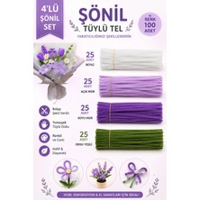 Hobialem 100'LÜ Şönil Set 25 Adet Beyaz,25 Adet Açık Mor,25 Adet Koyu Mor,25 Adet Ordu Yeşili Şönil Tüylü Tel