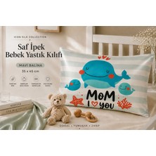 ICON SILK %100 Saf Ipek Bebek Yastık Kılıfı (Mavi Balina)