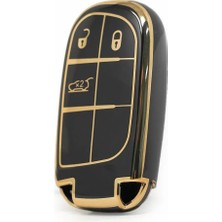 Satışmax Fiat Egea Cross 500X Uyumlu 500L 5 Buton Nano Anahtar Kılıfı Siyah Gold Altın Renk