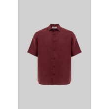 Machinist Erkek Kısa Kol Oversize Keten Gömlek Bordo