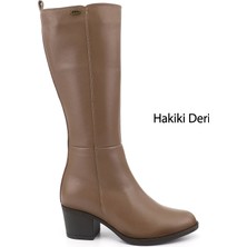 Gönderi(r) Kadın Vizon Antik  Fermuarlı Kalın Topuklu Hakiki Deri Çizme