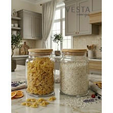 Vesta Concept 2'li Set 1,2 Lt Vakumlu Bambu Kapaklı Cam Erzak Saklama Kabı - Dolap Içi Düzenleyici, Bakliyat Saklama Kutusu