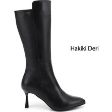 Gönderi(r) Kadın Siyah  Fermuarlı Sivri Burun Hakiki Deri Çizme