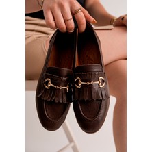 Akgün Terlik Kadın Hakiki Deri Kahve Tokalı Loafer