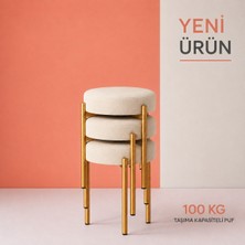 Edmonda Ev Aksesuar Cemre 3lü Puf Tabure Bench Makyaj Sandalyesi Gold Ayak