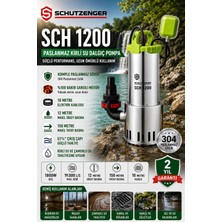SCHUTZENGER SCH1200 Komple Paslanmaz Kirli Su Dalgıç Pompa 3 Hq Otomatik 19 Ton Su Atar 12 mt Dik Atar Çamurlu Su 1800W