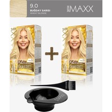 Maxx Deluxe 2'li Paket Golden Beauty Set Saç Boyası 9.0 Buğday Sarısı, Boya Tası ve Fırça Hediye!