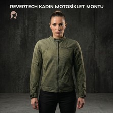 Revertech Haki Yeşil Yazlık Fileli Kadın Motosiklet Montu Buff ve Anahtarlık Hediyeli