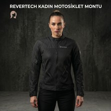 Revertech Siyah Yazlık Fileli Kadın Motosiklet Montu Buff ve Anahtarlık Hediyeli