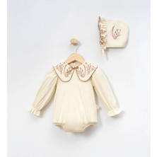 Mini Cayzen Baby Kız Bebek Yakası Nakışlı Ariana Romper Şapka 2'li Set