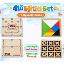 Özbience Ahşap 4’lü Zeka Oyunu Seti, Montessori Eğitici Oyuncak, 9taş ve 3taş
