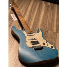 Soloking Ms-1 Classic Flat Top Fmn Roasted Flame Maple Neck In Jeans Pacific Blue W/gigbag