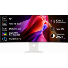 Lg 40U990A-W 40" Ultrafine 5K2K Wuhd (5120 x 2160) Nano IPS Kavisli Monitör, Thunderbolt 5, Displayhdr 600, Dahili Güç, Hoparlör, 120Hz, HDMI 2.1, Dp 2.1, USB C, Eğim/yükseklik/döner Stand, Beyaz
