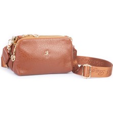 Nas Bag Mini Boy Kadın 3 Gözlü Çapraz Çanta (En 18 cm ;boy 11 cm ) Taba Victoria