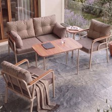 Canisa Ekon Serisi 1. Sınf 2+1+1 ve 1 Adet Orta Sehpa 2 Yastıklı Cappucino Iskeletli Bahçe Balkon Oturma Koltuk Takımı