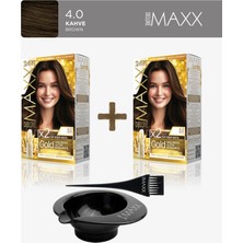 Maxx Deluxe 2'li Paket Golden Beauty Set Saç Boyası 4.0 Kahve, Boya Tası ve Fırça Hediye!