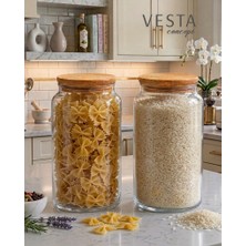 Vesta Concept 2'li Set 1,75 Lt Vakumlu Bambu Kapaklı Cam Erzak Saklama Kabı - Dolap Içi Düzenleyici, Bakliyat Saklama Kutusu