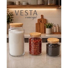 Vesta Concept Farklı Boy Bambu Kapaklı Sızdırmaz Cam Baharatlık - 3 Parça Saklama Seti
