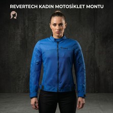 Revertech Mavi Yazlık Fileli Kadın Motosiklet Montu Buff ve Anahtarlık Hediyeli