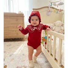 Mini Cayzen Baby Kız Bebek Yakası Nakışlı Ariana Romper Şapka 2'li Set