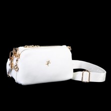 Nas Bag Mini Boy Kadın 3 Gözlü Çapraz Çanta (En 18 cm ;boy 11 cm ) Beyaz Lopez