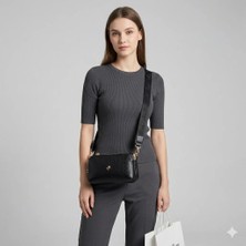 Nas Bag Mini Boy Kadın 3 Gözlü Çapraz Çanta (En 18 cm ;boy 11 cm ) Siyah Victoria