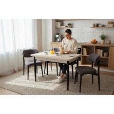 Efe Mobilya T-6009 Traverten Mdf 70X120 Polo Sandalye Kahve 4 Kişilik Mutfak Masası Takımı