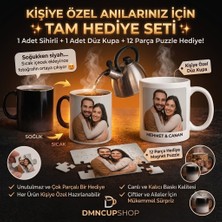 Dmn Cup Shop (Bizden Hediye ) Kişiye Özel 2'li Hediye Seti: Fotoğraflı Sihirli Kupa + Düz Kupa Bardak (12 Parça Magnet Puzzle Hediyeli)
