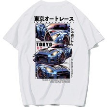 Brz Collection Unisex Oversize Enthusiast Tokyo Car T-Shirt (Beyaz)