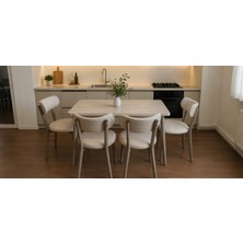 Efe Mobilya T-6010 Traverten Mdf 70X120 Teddy  Sandalye Krem 4 Kişilik Mutfak Masası Takımı