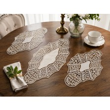 Muguetarts %100 El Emeği Fransız Kumaşlı Dantel Angles 5\'li Set 132X44 / 105X48 / 75X37 / 57X33 (2 Adet)
