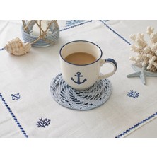 Muguetarts %100 El Emeği Bodrum Mavisi Dantel Bardak Altlığı 10CM.