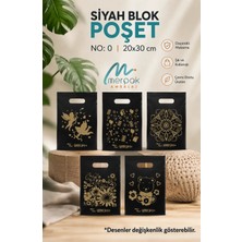 Merpak Ambalaj Siyah Poşet 100'LÜ No 0 Takviyeli Poşet 20X30 cm El Geçme Baskılı Blok Poşet