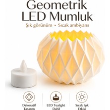 Decoroom Geometrik LED Mumluk Dekoratif Tealight Mumluk Sıcak Işık Efektli Modern Masa Sehpa Raf Dekoru