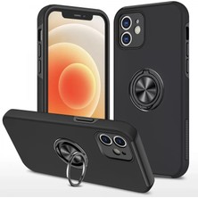 Svoria Store Apple iPhone 12 Kılıf Elit Yüzüklü Kapak - Siyah