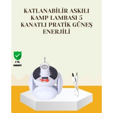 Güneş Paneliyle Şarj Olan Katlanabilir LED Çadır Lambası – 5 Kademeli Aydınlatma