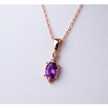 GIBYJEWEL Antika Tarz Pırlanta Modeli Mor Taşlı Rose Kaplama 925 Ayar Gümüş Vintage Kolye