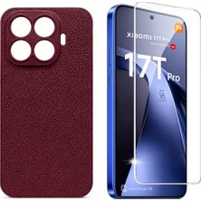 Coolacs Xiaomi Mi 17T Pro Uyumlu Deri Dokulu Silikon Telefon Kılıfı ve Şeffaf Temperli Cam Ekran Koruyucu