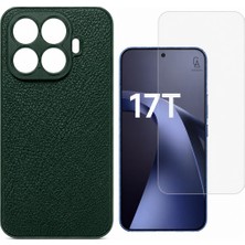 Coolacs Xiaomi Mi 17T Uyumlu Deri Dokulu Silikon Telefon Kılıfı ve Şeffaf Temperli Cam Ekran Koruyucu