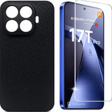 Coolacs Xiaomi Mi 17T Pro Uyumlu Deri Dokulu Silikon Telefon Kılıfı ve Şeffaf Temperli Cam Ekran Koruyucu