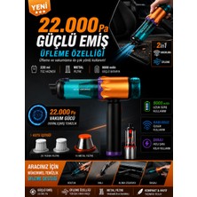 Deanb 22000PA 220W Ultra Güçlü Vakum&Üfleme 9000MAH Kablosuz Araç Içi Süpürge Metal Filtreli 220ML Şarjlı Mini