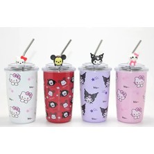 Renas Store Sanrio Hello Kitty &amp; Kuromi Figürlü Isı Muhafazalı Metal Pipetli Çelik Kupa ALK4428