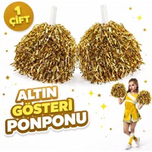 Renas Store 1 Çift ( 2 Adet ) Altın Renk 23 Nisan 19 Mayıs 29 Ekim Okul Gösteri Ponponları Ekstra Doun