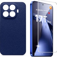 Coolacs Xiaomi Mi 17T Pro Uyumlu Deri Dokulu Silikon Telefon Kılıfı ve Şeffaf Temperli Cam Ekran Koruyucu