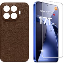 Coolacs Xiaomi Mi 17T Pro Uyumlu Deri Dokulu Silikon Telefon Kılıfı ve Şeffaf Temperli Cam Ekran Koruyucu