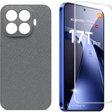 Coolacs Xiaomi Mi 17T Pro Uyumlu Deri Dokulu Silikon Telefon Kılıfı ve Şeffaf Temperli Cam Ekran Koruyucu