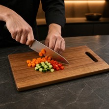 HICOWOOD Doğal Ceviz Ağacından El Yapımı Ahşap Sunum ve Kesme Tahtası – 38x25 cm -Lazerle İsim/Söz Yazılır