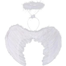 Renas Store Beyaz Renkli Tüylü Bebek Melek Kanadı ve Tacı 30X45 cm (5047)